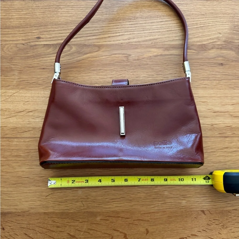 Pelle Made in Italy Brown Leather Baguette Shoulder Bag Vintage Y2K - Picture 9 of 10